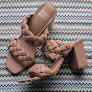 Madden NYC Braided Block Heel Sandal in Mauve Taupe